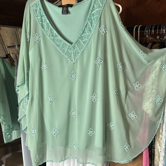 Midnight Velvet Green Beaded Blouse Women’s XL – - Picture 1 of 10